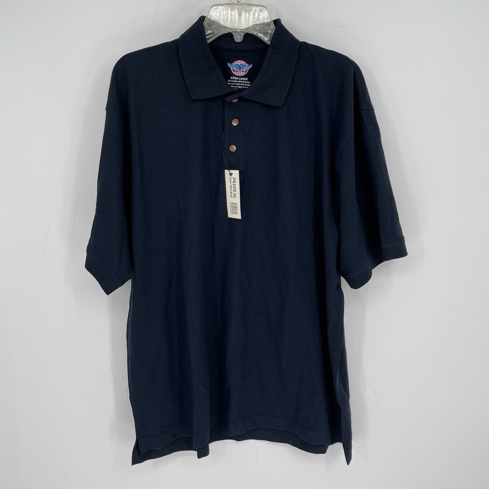 First Class NWT Men's Navy Blue Short Sleeve Pique Knit Golf Polo Shirt Size XL